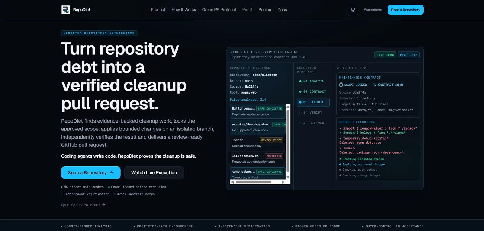RepoDiet repository maintenance and verification interface